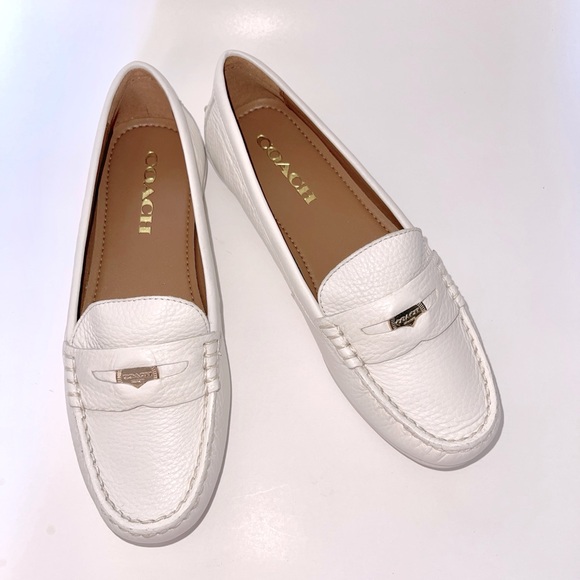 Coach Penny Chalk White Top Grain Leather Loafers - Picture 1 of 11